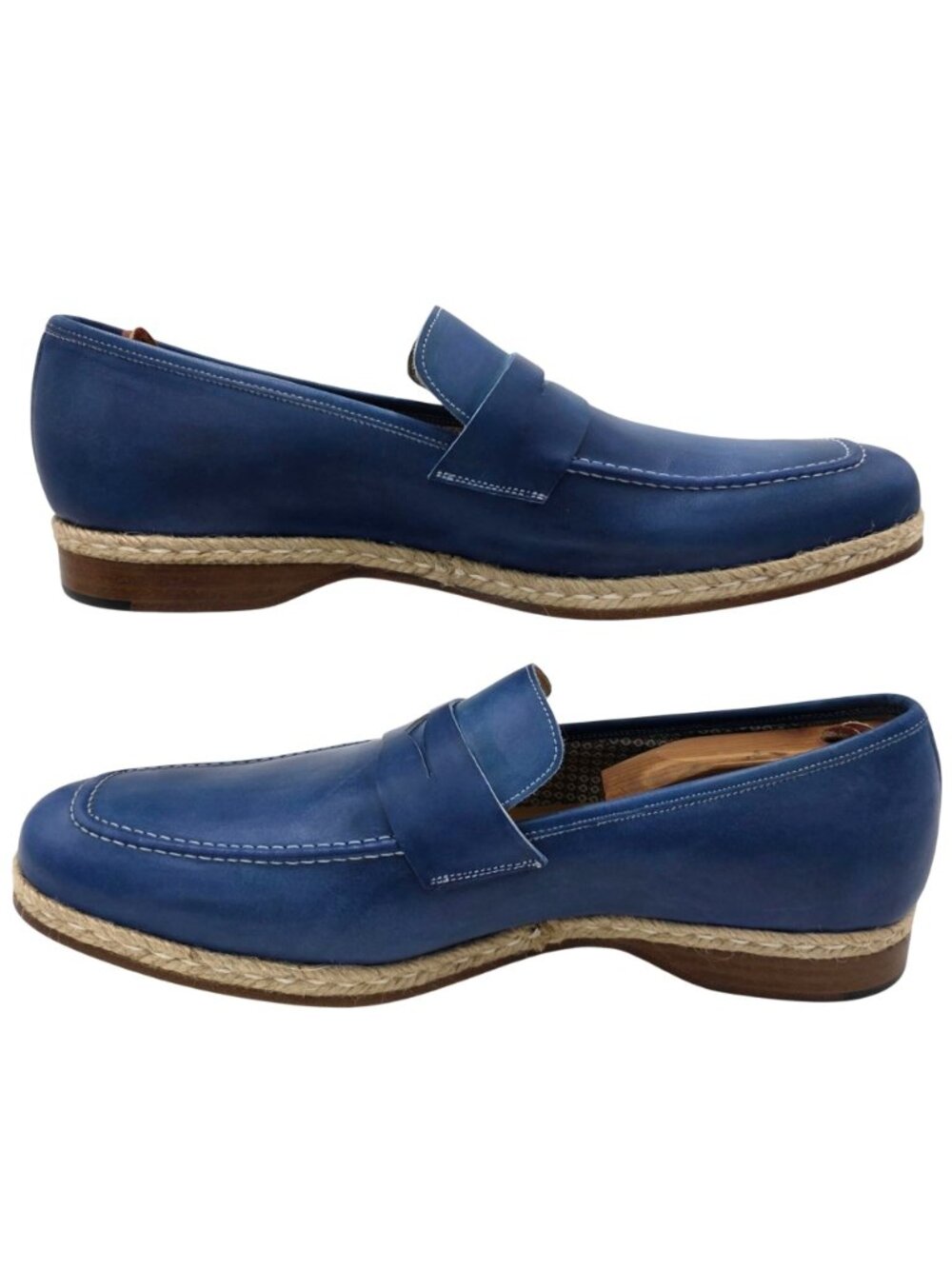 NEW Mezlan Mens 11.5M Spain Blue Dress Shoes Leather Penny Loafers Espadrilles - Picture 10 of 12